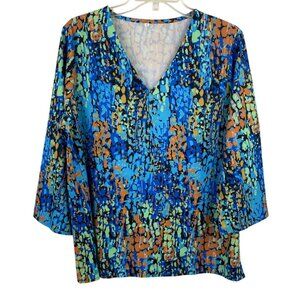 Top Womens XL Abstract ¾ Sleeves V Neck Stretch Shirt Lightweight Thin